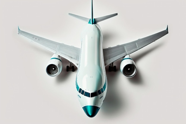Front shot van een vliegtuig tegen een witte achtergrond Generatieve AI