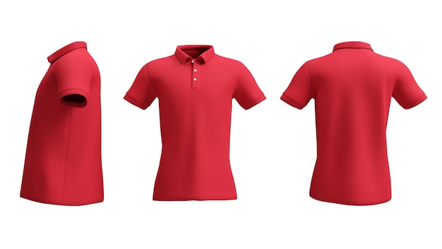 Front side and back view of Polo Shirt color red Mockup design clipping path 3D rendering