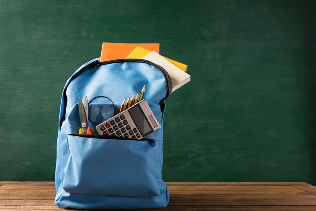 Front of stylish school bag backpack and stationery accessory