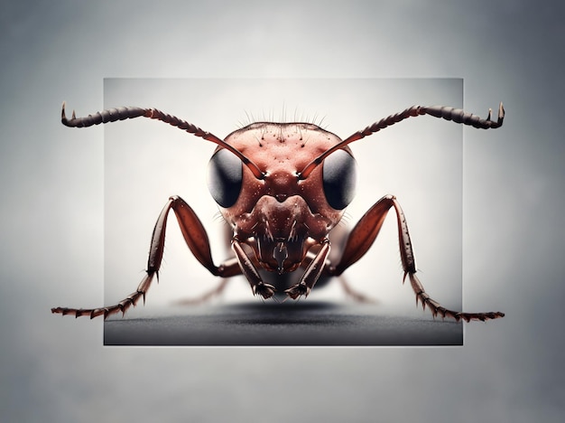 Front view ant on a gray background