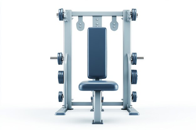 front view of an arm curl machine with adjustable weight stack and padded armrest isolated on white