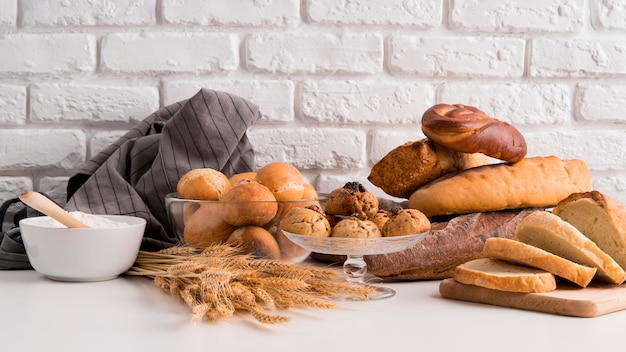 Front view arrangement of breads