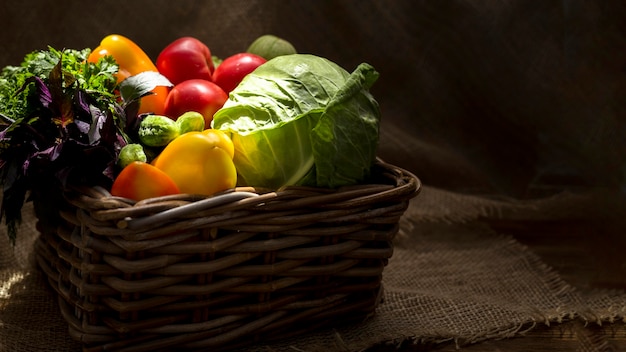 Front view assortment of fresh autumnal vegetables