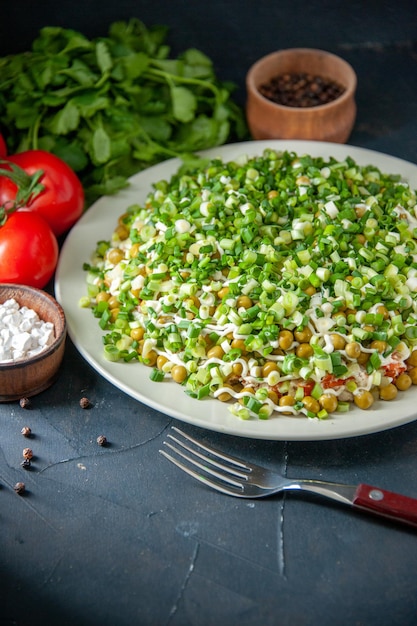 Front view bean salad with red tomatoes on dark background salad meal dish food snack lunch chicken