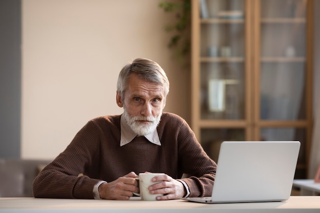 Front view bearded mature male relaxing