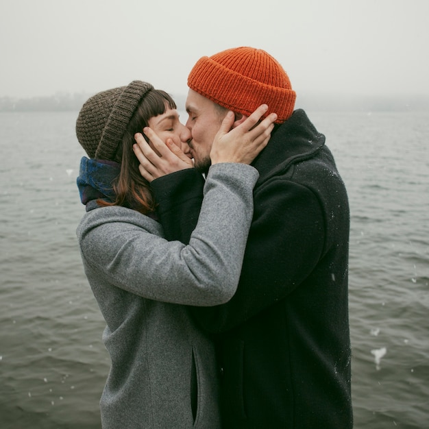 Front view of beautiful happy couple