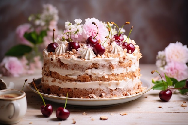 Photo front view of birthady cake with copy space