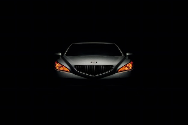 Photo front view of a black sport car on black background front view