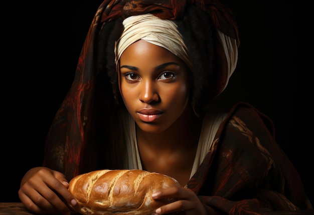 Front_view_black_woman_slicing_bread