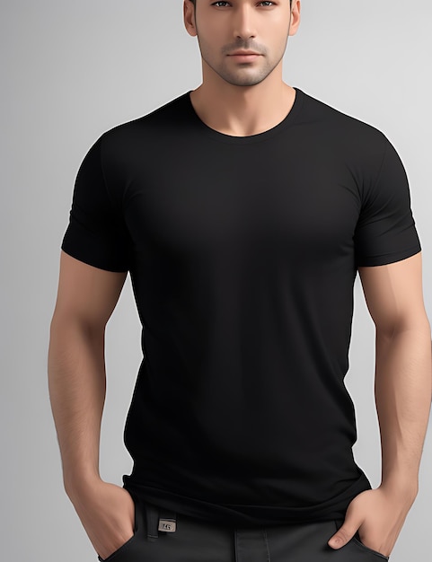 Premium AI Image | Front View of a Blank Black Tshirt Model Mock up