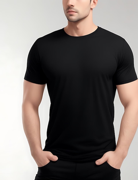 Premium AI Image | Front View of a Blank Black TShirt Model mockup