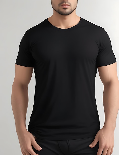 Premium AI Image | Front View of a Blank Black TShirt Model mockup