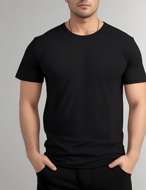 Premium AI Image | Front View of a Blank Black TShirt Model mockup