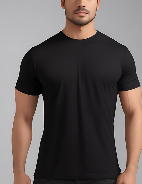 Premium AI Image | Front View of a Blank Black TShirt Model mockup