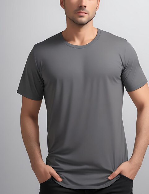 Front View of a Blank grey TShirt Model mockup