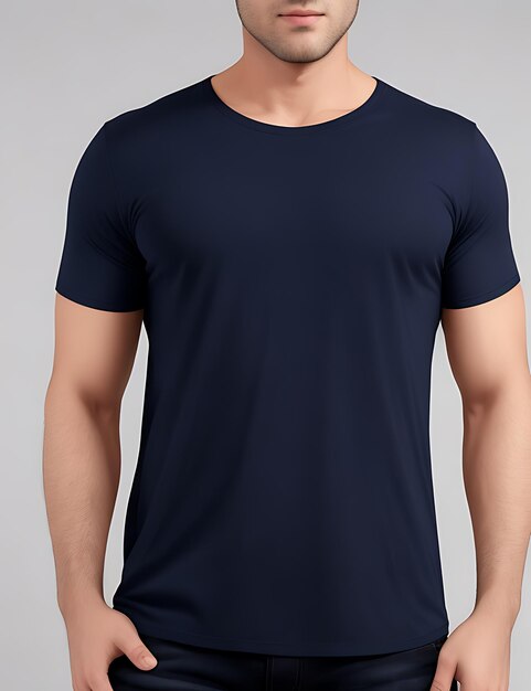 Front View of a Blank Navy Blue TShirt Model mockup