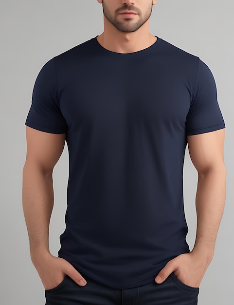 Front View of a Blank Navy Blue TShirt Model mockup