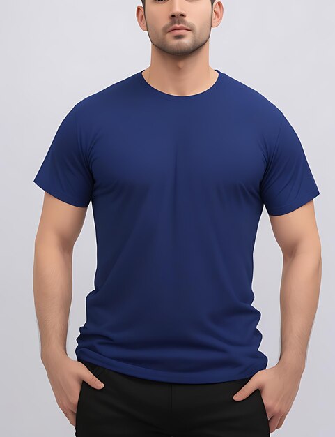 Front view of a blank royal blue tshirt model mockup