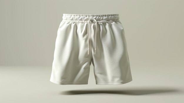 Front view of blank white shorts with drawstring 3d rendering nobody
