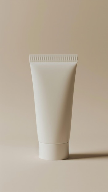 Photo front view blank white tub packaging standing on the cap on a beige background