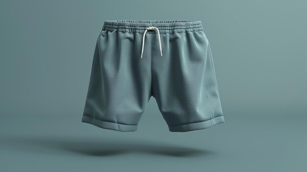 Front view of blue mens sports shorts with drawstring