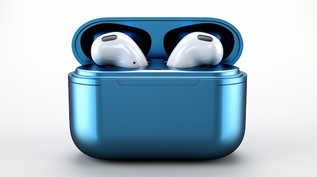 Photo front view of blue wireless earbud