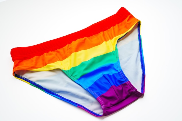 Трусы радужного цвета спереди на белом фоне ЛГБТ