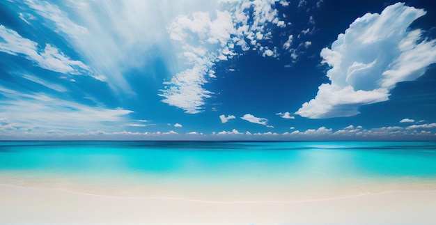 真っ青な朝空と澄んだ白い雲の正面図 AI 生成画像