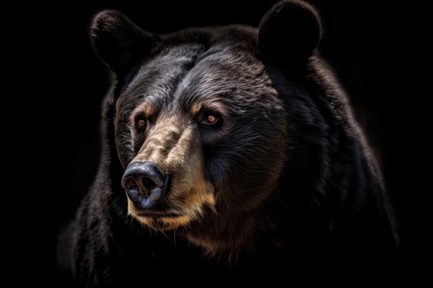 Photo front view of brown bear isolated on black background generative ai