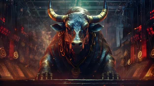 Front view of bull statue Concept of bullish market AI generated