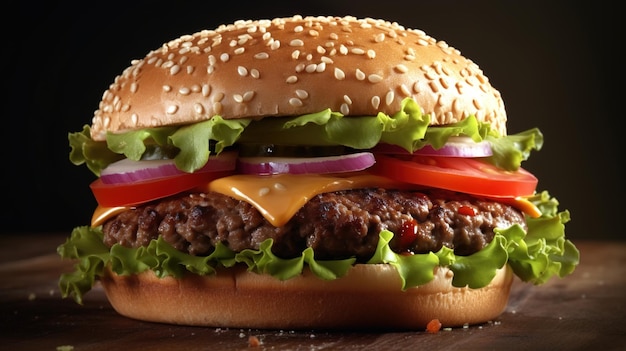 Front view burger on a stand