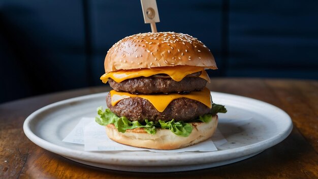 Foto burger a vista anteriore sul tavolo