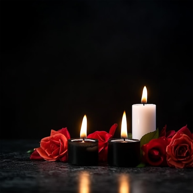 Photo front view of burning candles with red flower