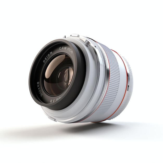 Front view of camera lens on white background