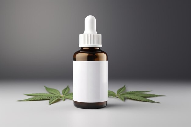 Передний вид продукта по уходу с CBD Oil Мокет каннабиса, сгенерированный ИИ