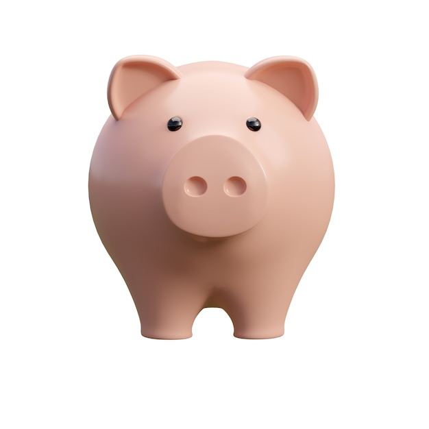 Front view cartoon style cute piggy bank isolated on white background 3d render illustration