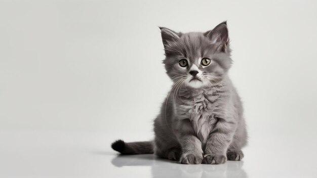 Photo front view of a chartreux kitten sitting isolated on white