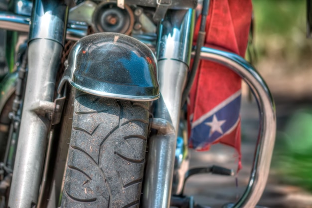 Front view of a classic motorcycle