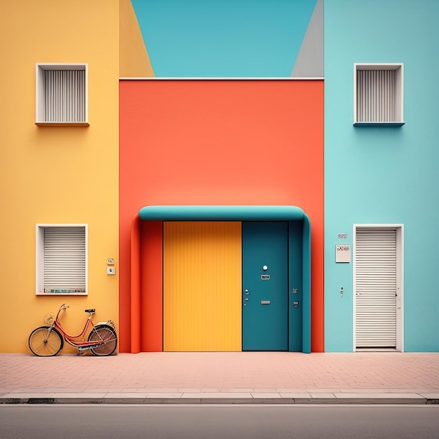 front view of a colorful house in a minimalist style visual impact photo Generative AI