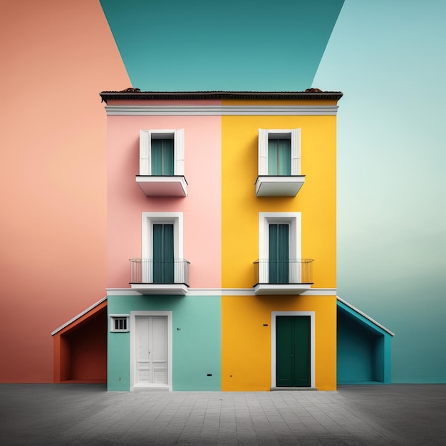 front view of a colorful house in a minimalist style visual impact photo Generative AI