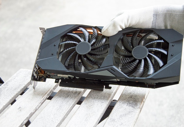 Photo front view of computer graphics card