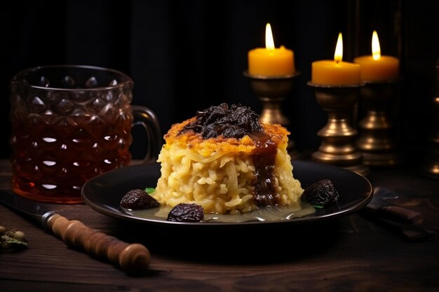 Photo front view cooked rice with dough slices on dark floor dish meal dark food