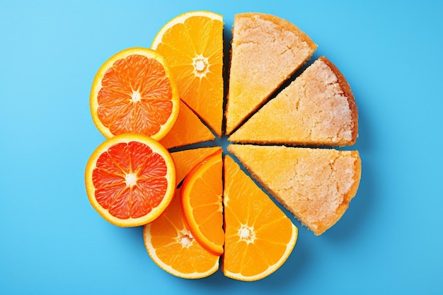 Foto visione anteriore biscotti e torta con fette d'arancia sulla superficie colorata biscotto biscotto torta dolce
