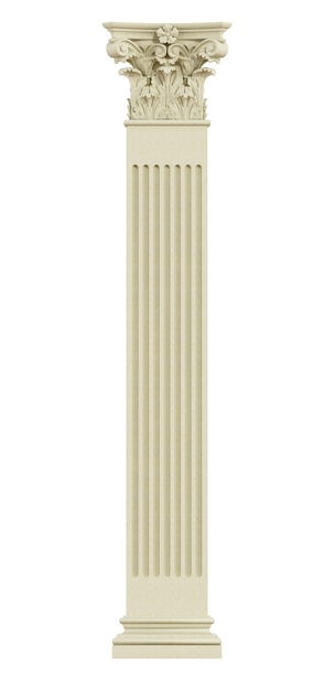 Photo front view of corinthian column isolated on white. 3d rendering