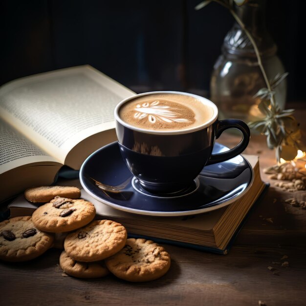 Front view cup of cappuccino with cookies