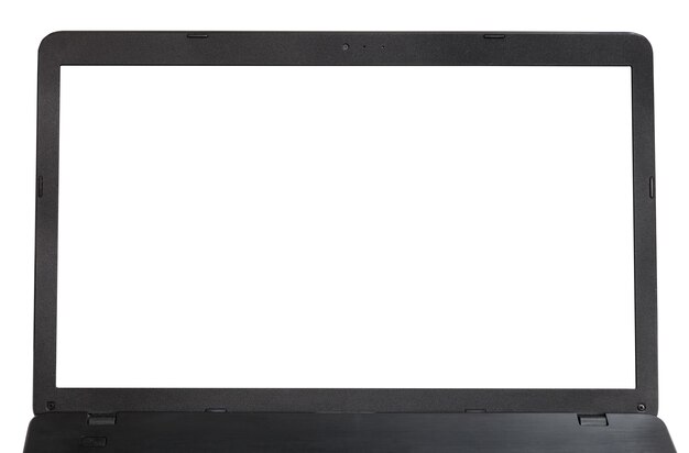 Photo front view of cut out screen of laptop isolated