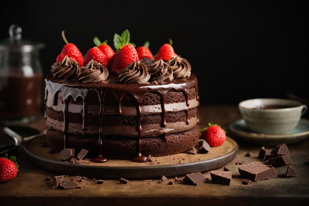 Front view of delicious chocolate cake