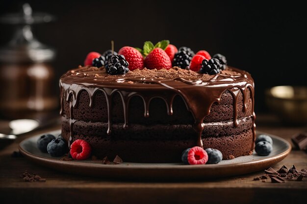 Front view of delicious chocolate cake