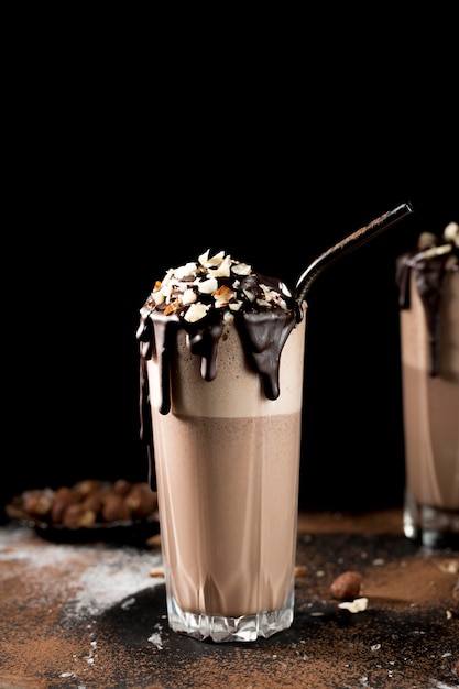 Front view of delicious chocolate milkshake