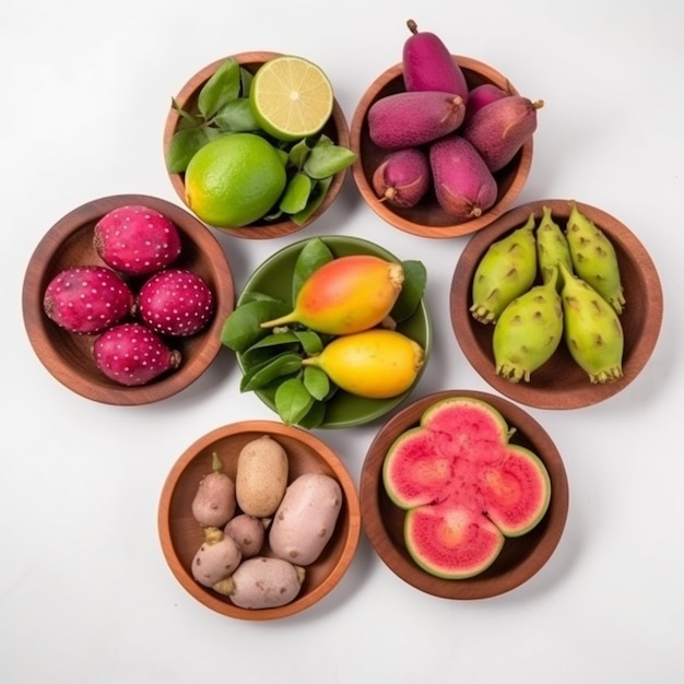 Front View Different Fruits Feijoas Berries